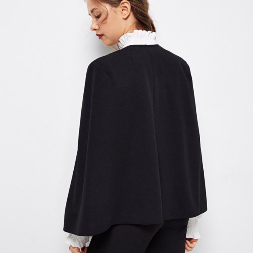032 Black blazer cape open sleeve jacket work office - Picture 4 of 6